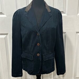 RALPH LAUREN JEANS CO. Women's dark wash denim blazer w/ leather collar size 14